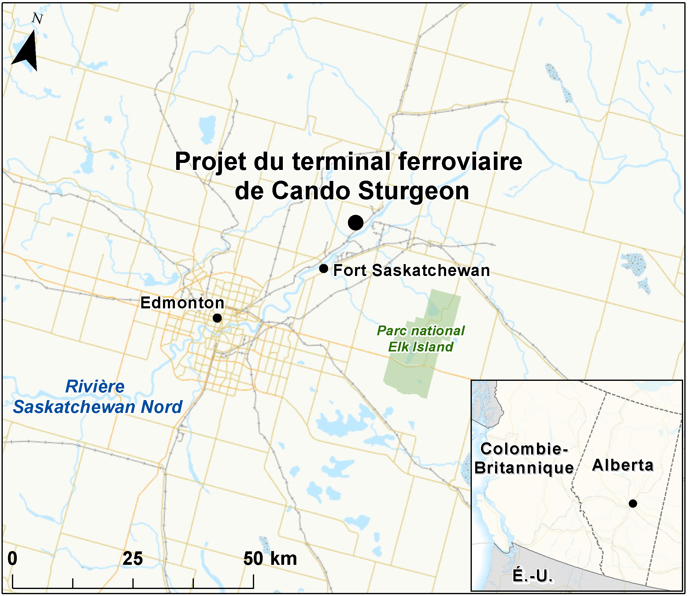 Carte indiquant l'emplacement du projet, tel que décrit dans le présent document.